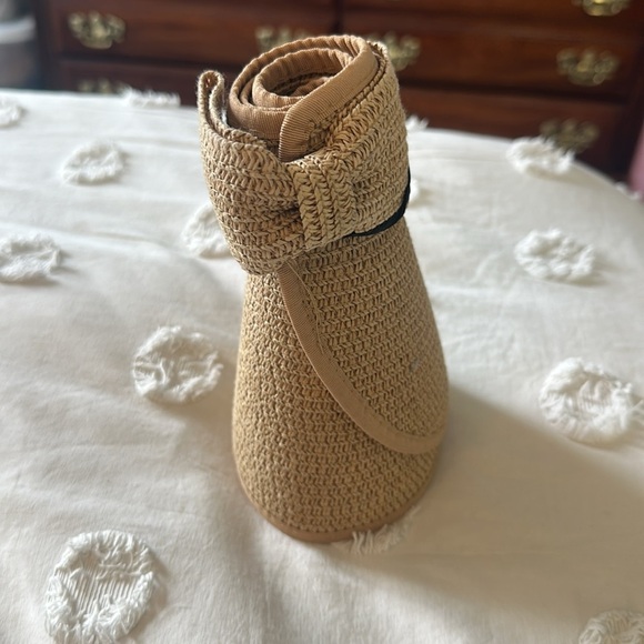 Women's Tan Woven Bow Sun Hat roll up 90% paper - Picture 5 of 8